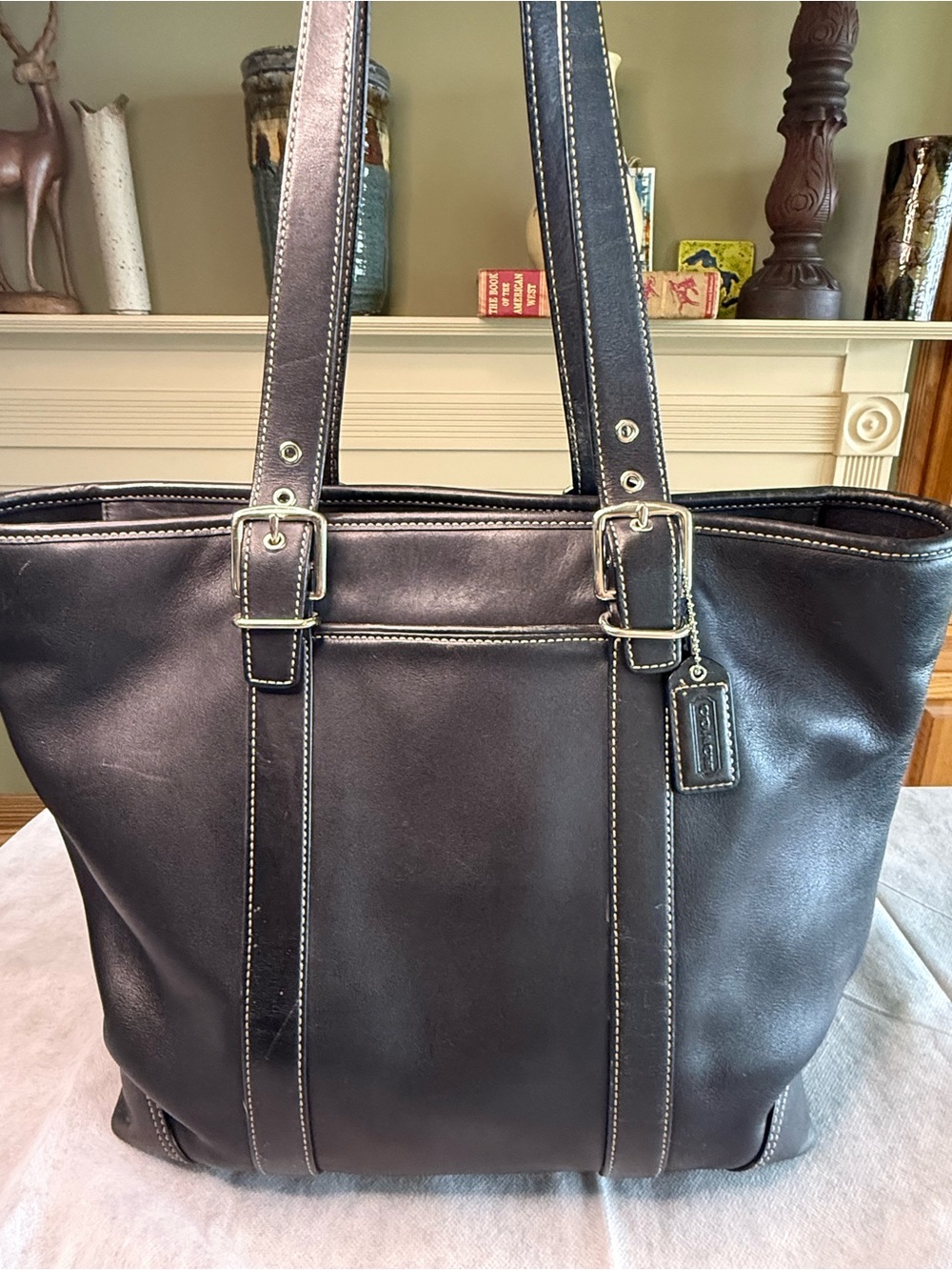 Vintage COACH Hampton Legacy Large Carryall Tote Black Leather K051-6491